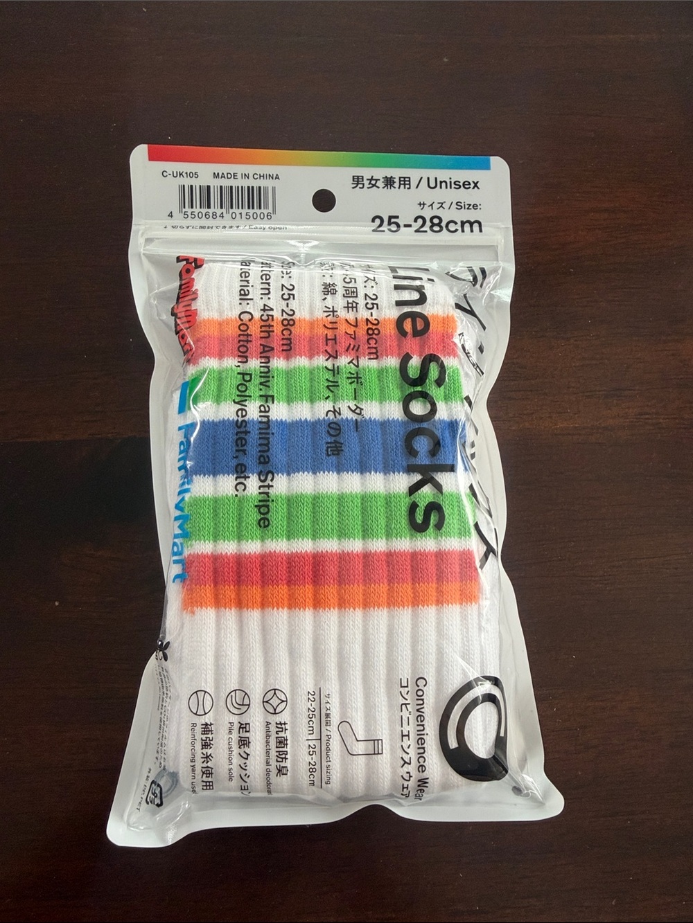 Family Mart White Crew Socks with Stripes